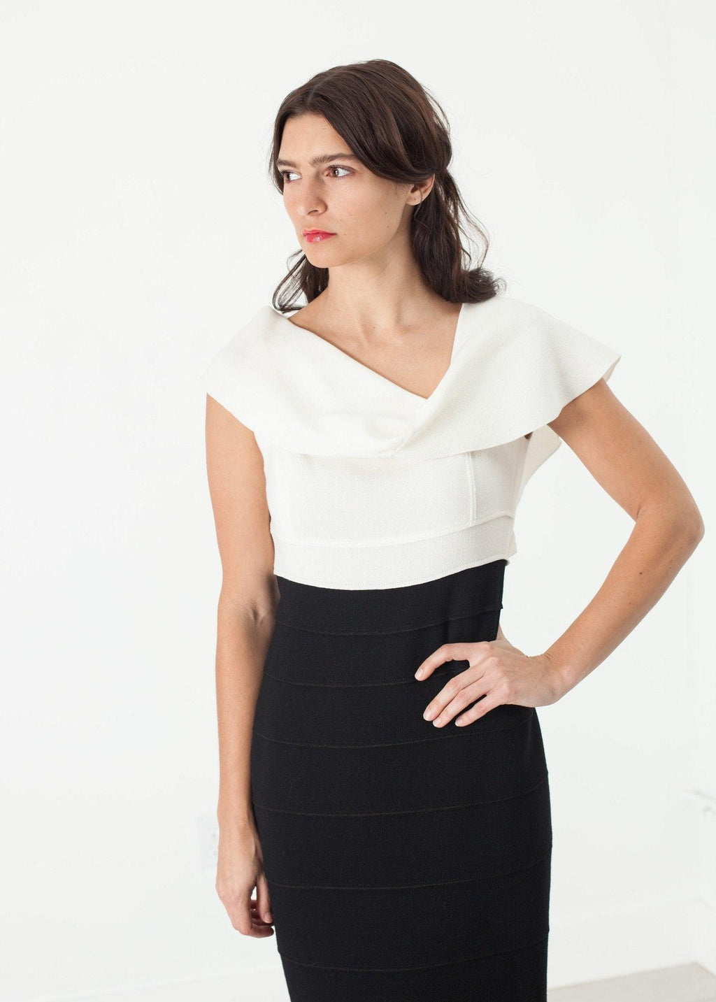 Asymmetric Dress in Cream/Black - linhnguyen3