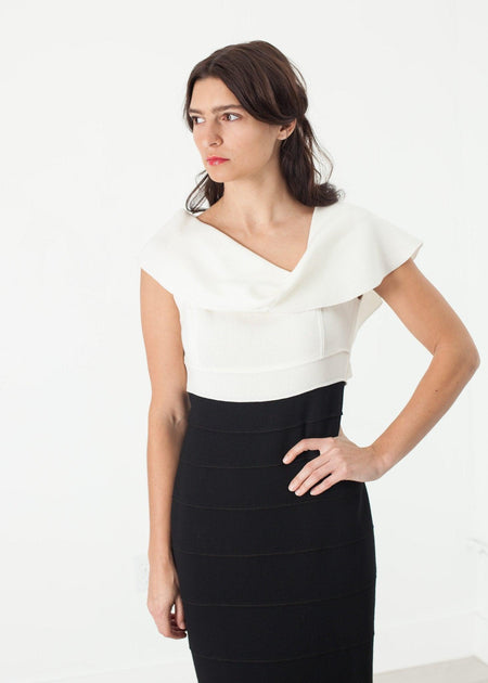 Asymmetric Dress in Cream/Black - linhnguyen3