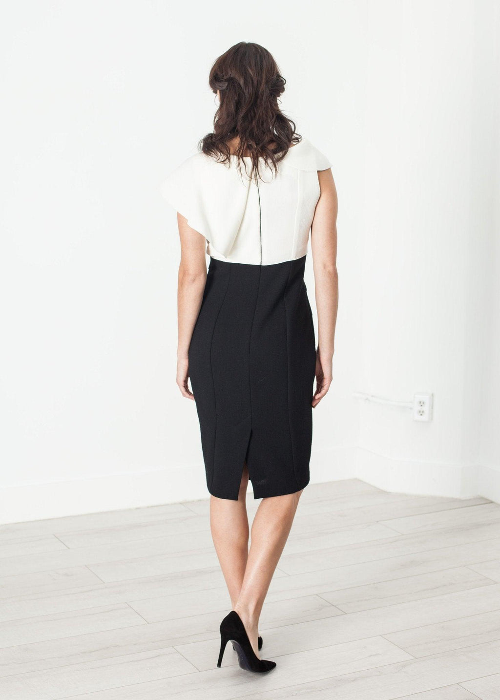 Asymmetric Dress in Cream/Black - linhnguyen3