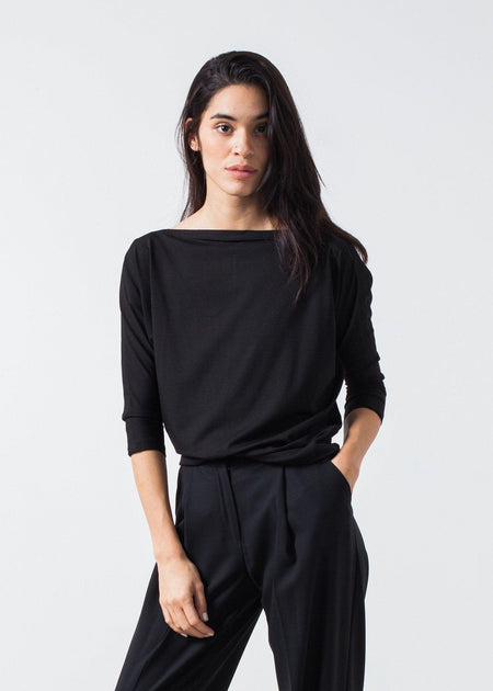 Boat Neck Top in Black - linhnguyen3