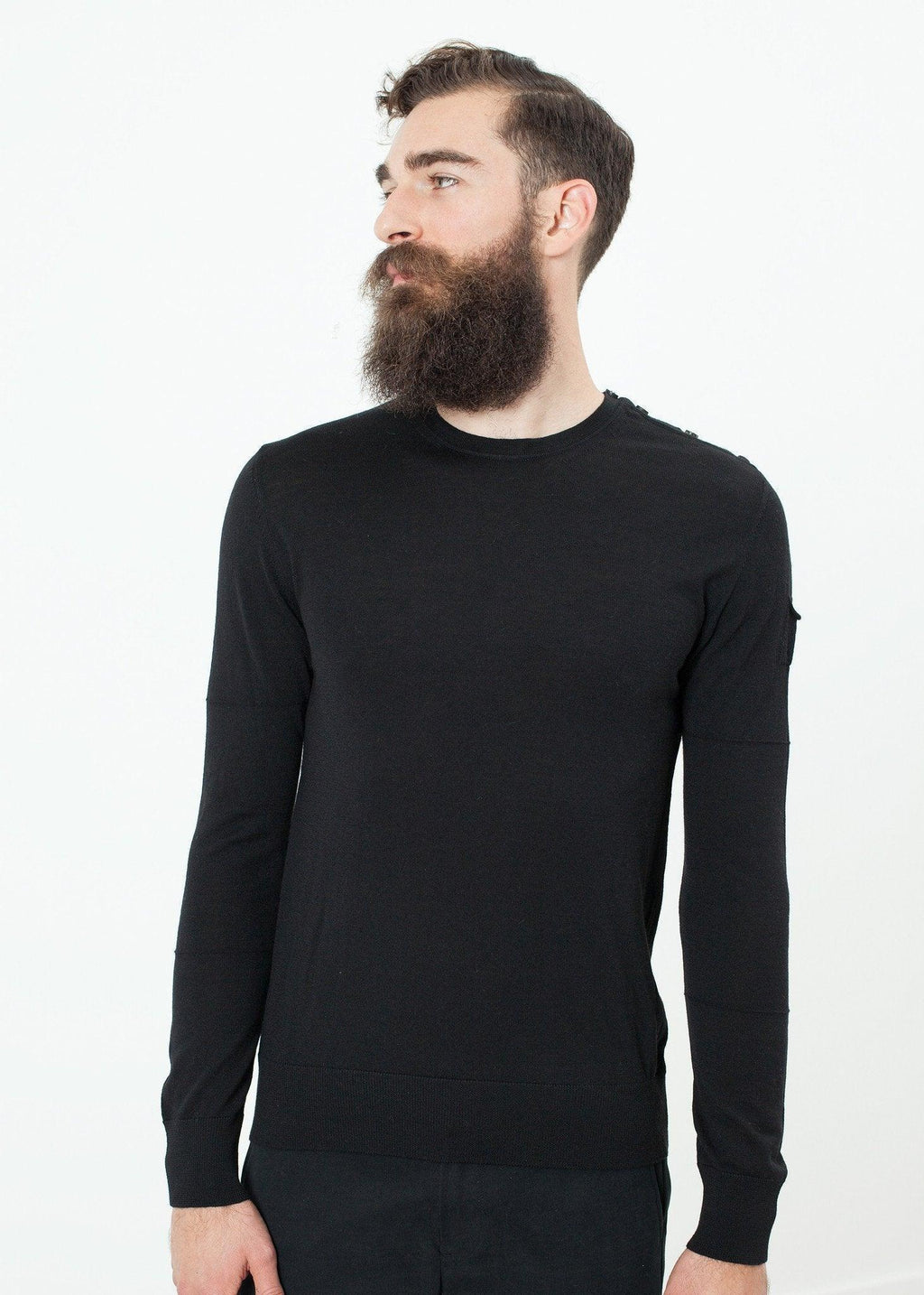 Button Shoulder Pullover in Black - linhnguyen3