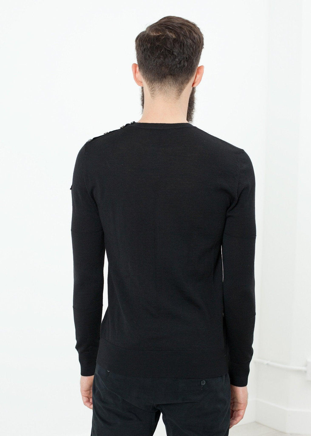 Button Shoulder Pullover in Black - linhnguyen3