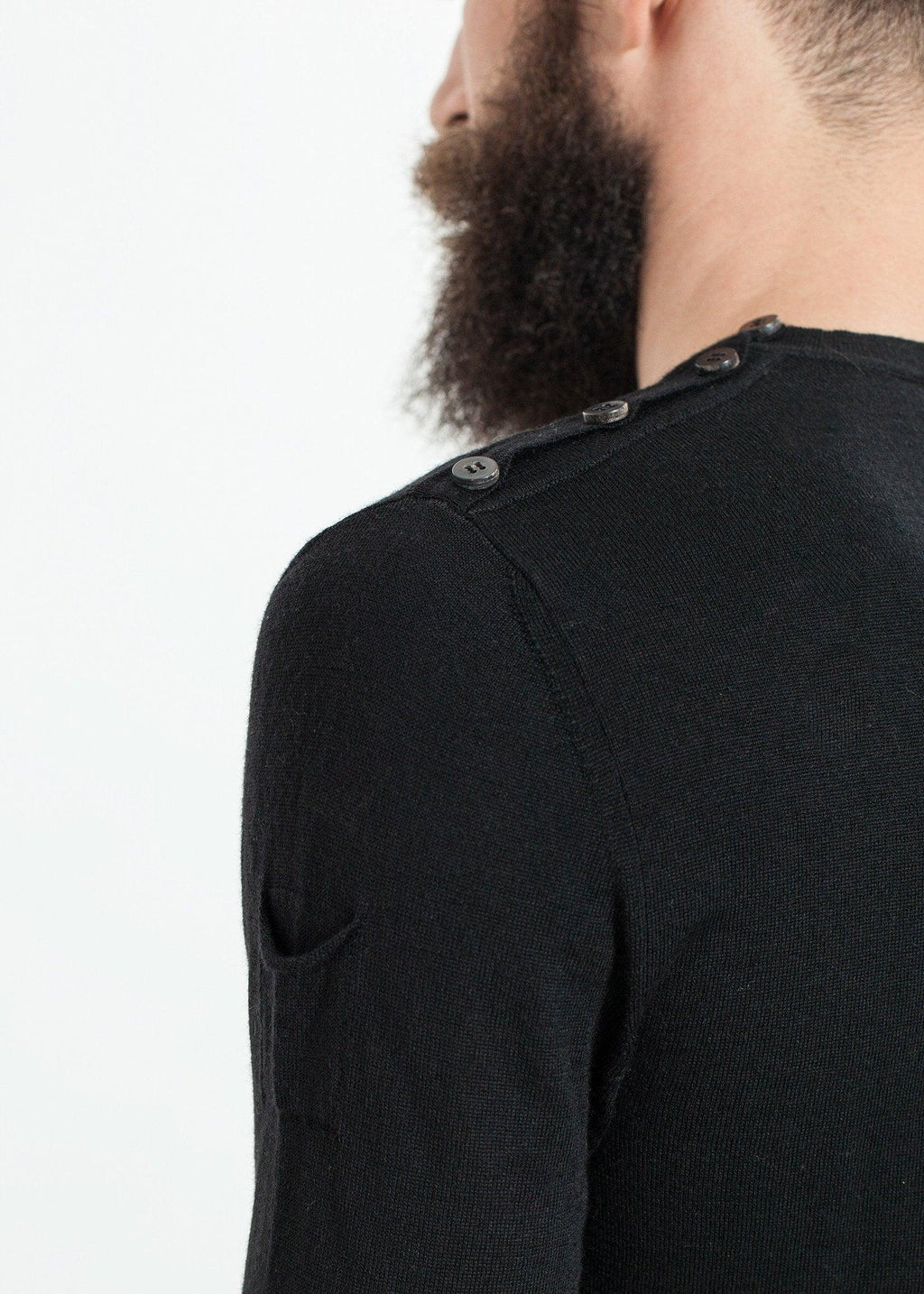 Button Shoulder Pullover in Black - linhnguyen3
