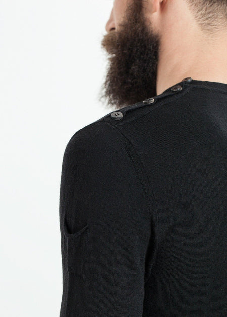 Button Shoulder Pullover in Black - linhnguyen3