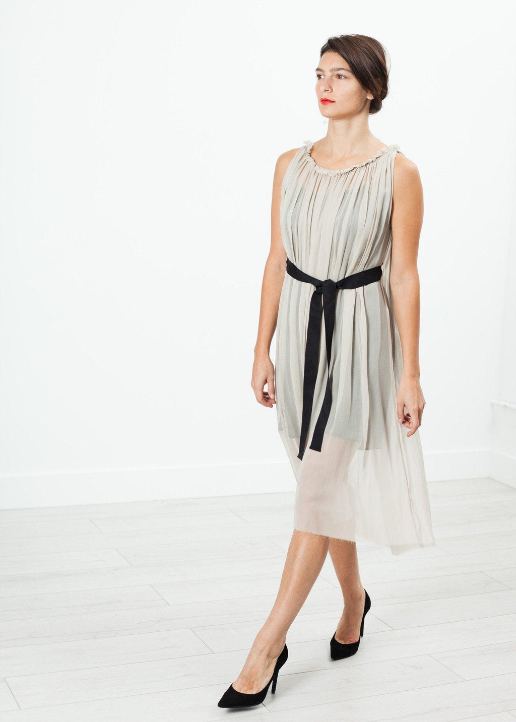 Chiffon Cape Back Dress in Sand - linhnguyen3