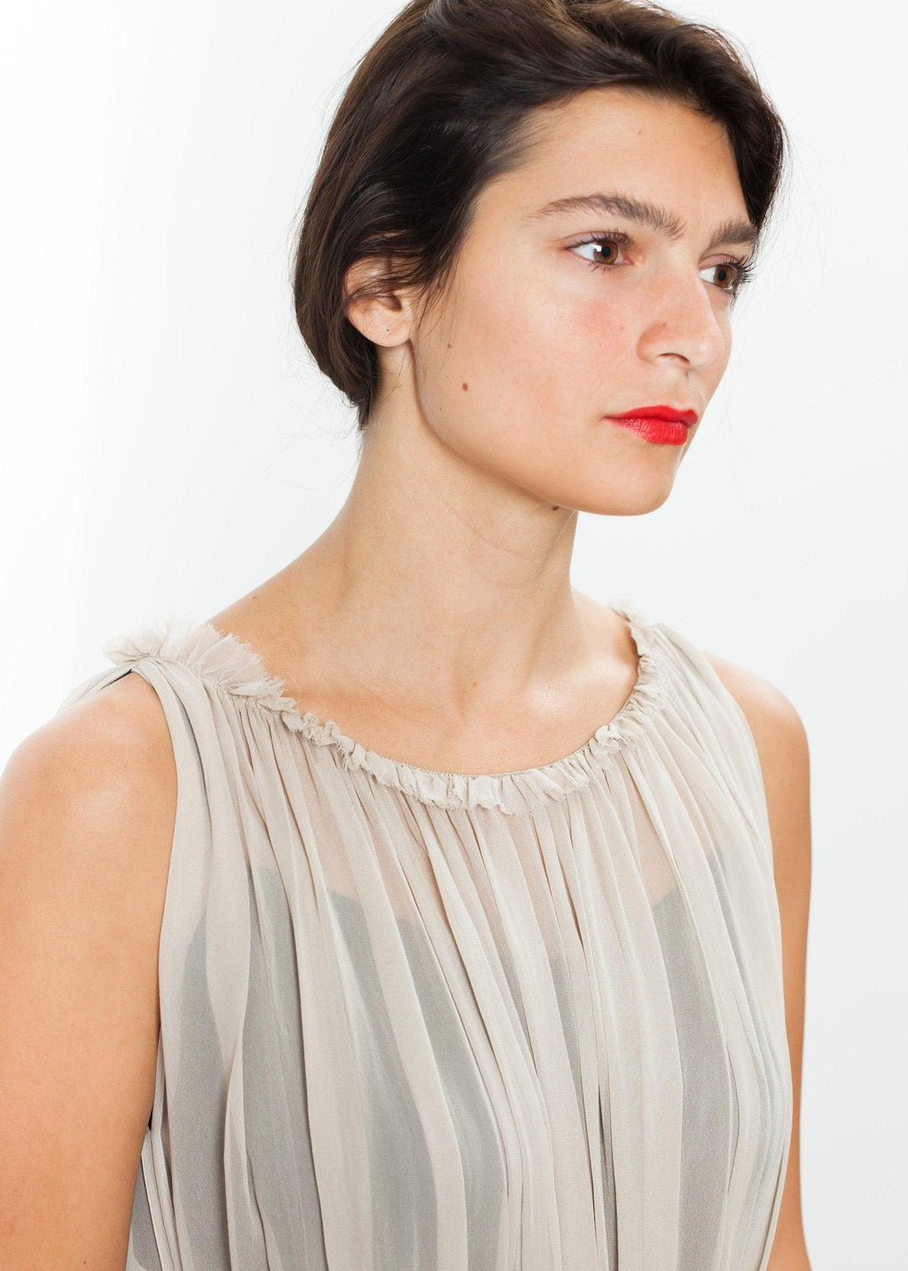 Chiffon Cape Back Dress in Sand - linhnguyen3