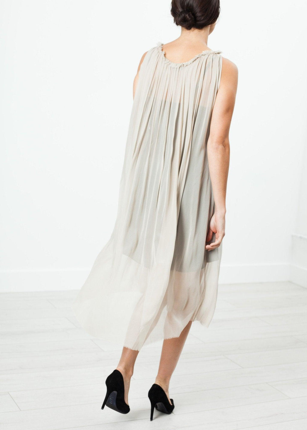 Chiffon Cape Back Dress in Sand - linhnguyen3