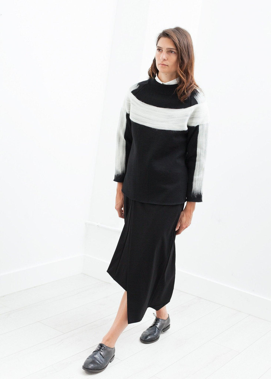 Contrast Felted Sweater in Black - linhnguyen3