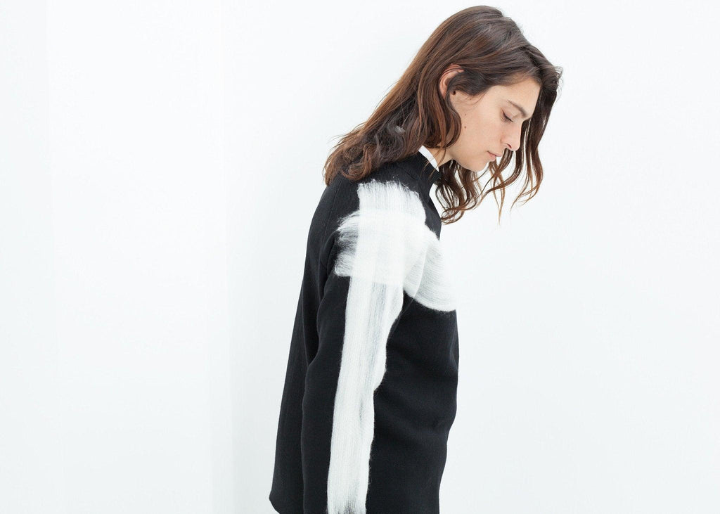 Contrast Felted Sweater in Black - linhnguyen3