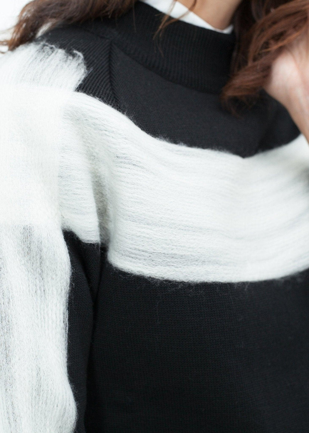 Contrast Felted Sweater in Black - linhnguyen3
