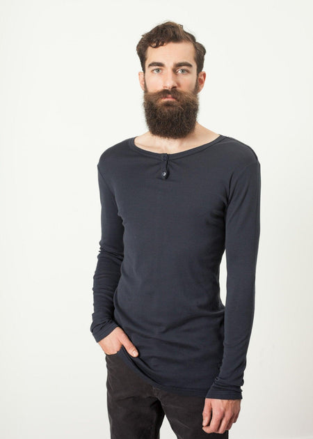 Cotton Henley in Blue Grey - linhnguyen3