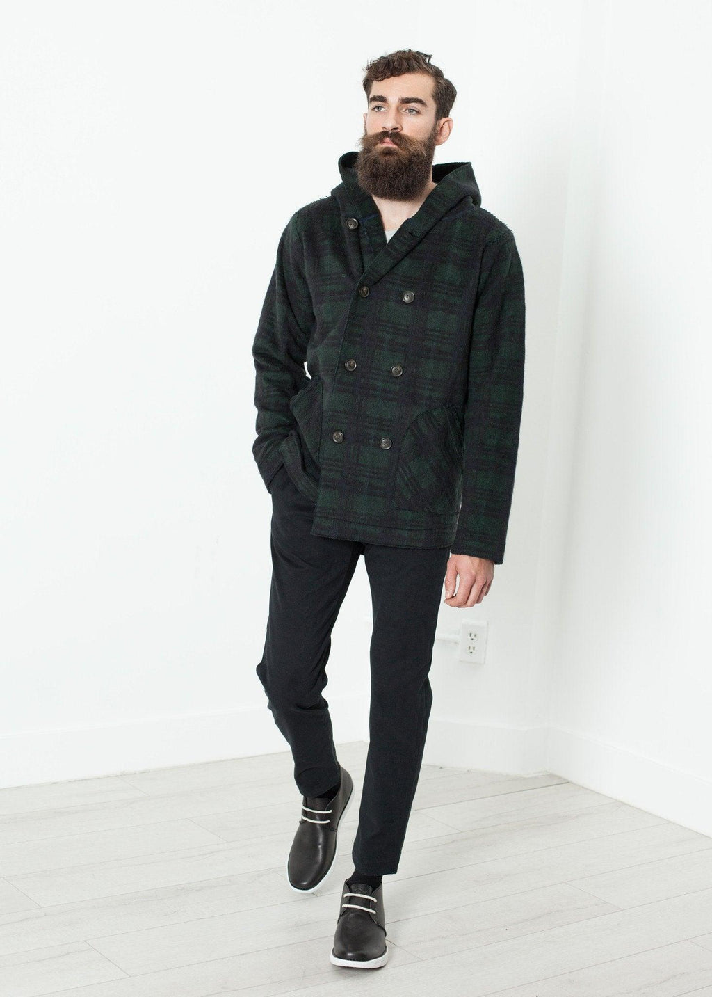 Double Breasted Hoodie in Forest Plaid - linhnguyen3