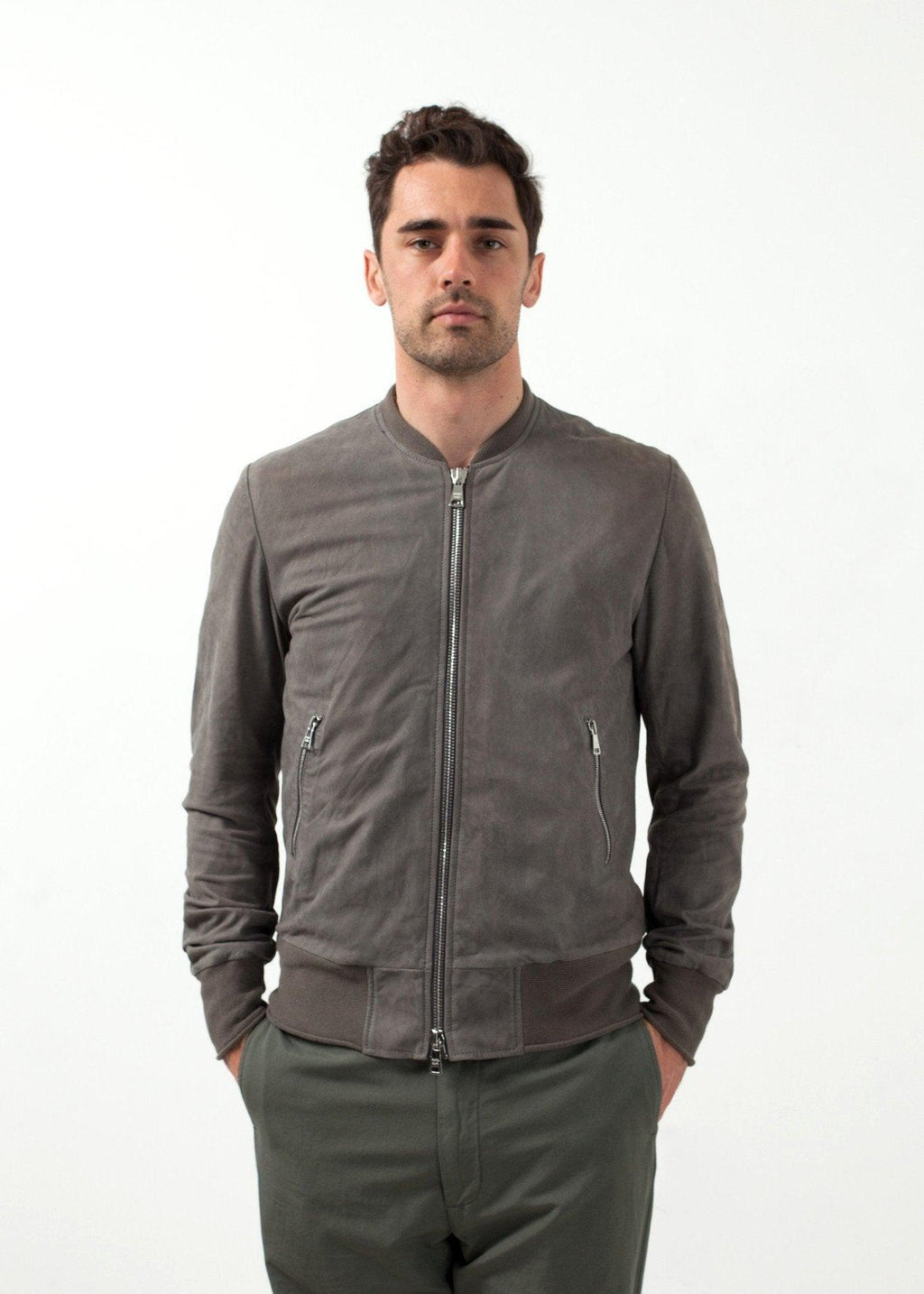 Leather Bomber Jacket in Dust - linhnguyen3