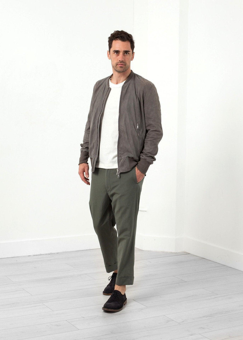 Leather Bomber Jacket in Dust - linhnguyen3