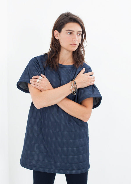Quilted Mesh Mini Dress in Navy - linhnguyen3