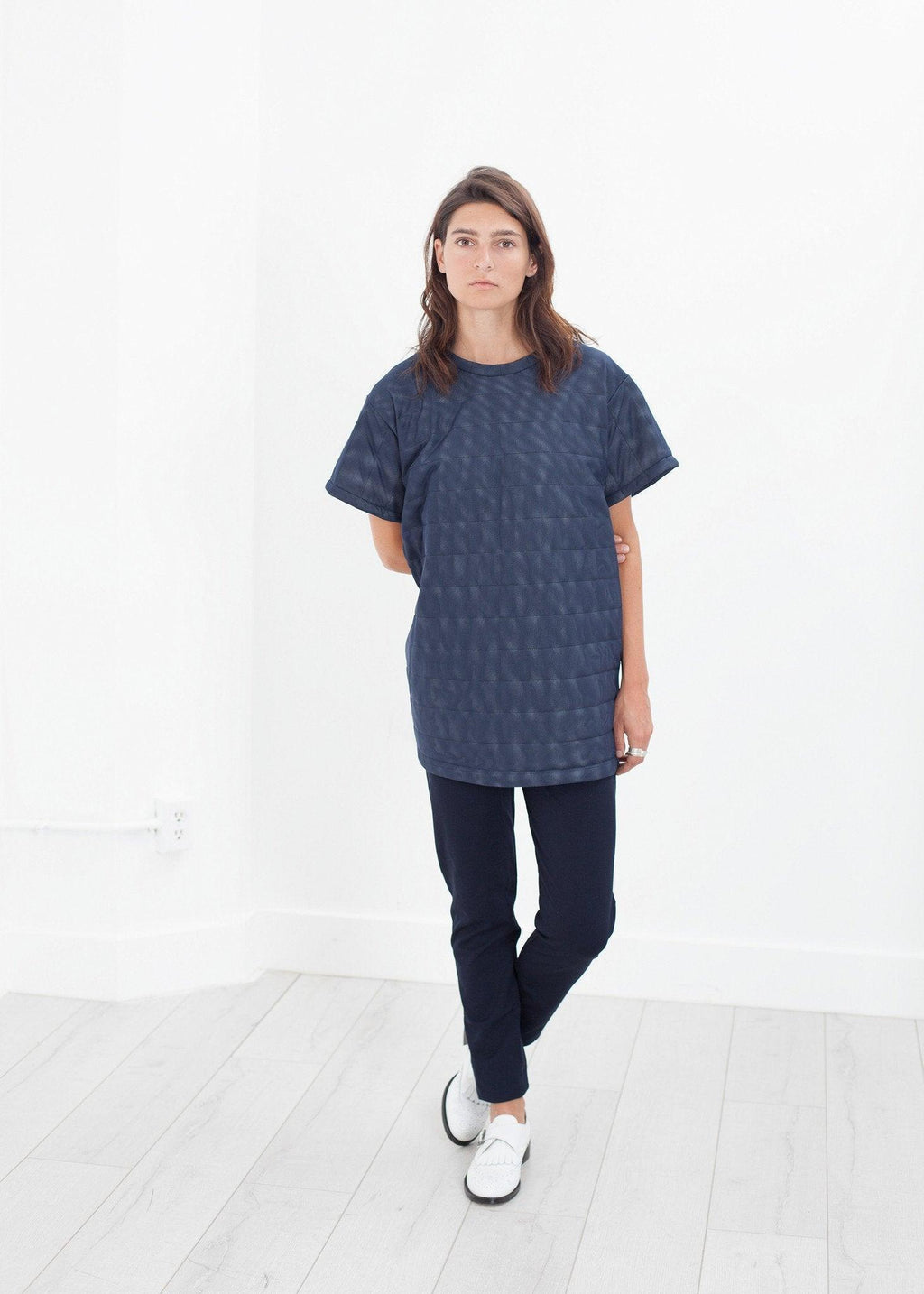 Quilted Mesh Mini Dress in Navy - linhnguyen3